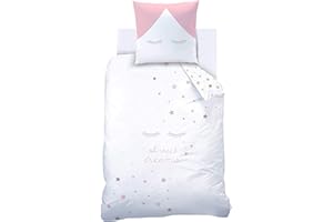 MTONLINEHANDEL Sweet Dreams Juego de Ropa de Cama con diseño de Estrellas, 135 x 200 cm, Ropa de Cama Infantil, pestañas y Estrellas, Funda de Almohada de 80 x 80 cm y Funda nórdica de 135 x 200 cm, 100% algodón