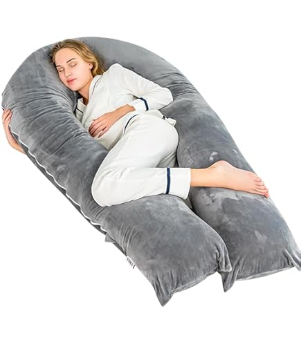 Federa Lavabile Cotone Cuscino Gravidanza A U - Federa In Cotone Rimovibile E Lavabile, 140x80 Cm, Grigio Fodera Cuscino Allattamento