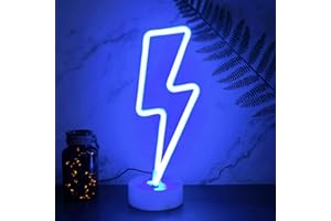YIVIYAR LED Lights Lightning Bolt Led Neon Sign with Base USB/Battery Operated Neon Light Sign Cool Lamps Blue Neon Lights Room Decor for Bedroom Aesthetic Cool Decor