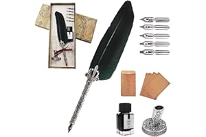 AOMAYLL Juego de bolígrafos de tinta vintage, bolígrafo de caligrafía con 5 plumas y tinta negra, perfecto para principiantes de caligrafía (con tinta)
