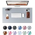 YSAGi Leather Desk Mat, Large Mouse Mat, Non-Slip Desk Pad Desk Protector Mat, Waterproof PU Leather Laptop Mat Table Mat Desk Writing Pad for Office and Home (60 x 35 cm, Light Grey)