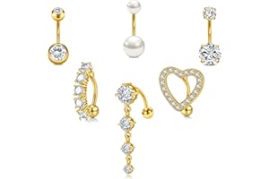 LAURITAMI 5PC Piercing Nombril 14G 10MM Acier Inoxydable CZ Banana Barbell Cristal Ballees de Remplacement Pack Fille Femmes Bijoux de Corps Piercing