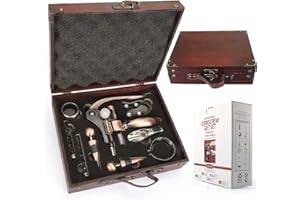 YOBANSA Antica Scatola di Legno Accessori per Il Vino Set Regalo,Set per l'apertura del Vino,Cavatappi per Vino,Tappo del Vino,Versatore di Vino Regali di Natale (Style 0C)
