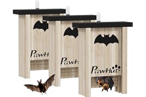 PawHut Wooden Bat Houses, Pack of 3 for Outdoor, Garden, Farm, Easy to Land and Roost, Designed to Attract & Easy to Hang, 18 x 6 x 22.5 cm