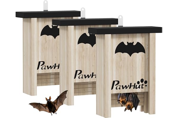 PawHut Ensemble de Trois boîtes à Chauves-Souris, nichoir Chauve-Souris, Plateforme d'atterrissage Exclusive aux Chauves-Souris, avec Un Crochet, en Bois Massif, 18 x 6 x 22,5 cm, Bois Naturel