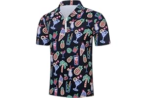 Swimnus Mens Short Sleeve Polo Shirts Hawaiian Printed Golf Polo Shirt for Men Adult Casual Polo T-Shirt Tee Tops with Zipper