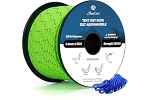 Abma Cord Tent Guy Ropes 4mm 50M Guy Line 10 Pcs Guy Rope Tensioners Heavy Duty Guide Rope for Camping, Gazebos, Awning, Tarp - Reflective Neon Green