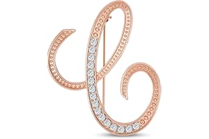 BLING JEWELRY Grande Dichiarazione Abc Pave Cristallo Corsivo Script Monogram Lettere Alfabeto Iniziale Sciarpa Spilla Per Le Donne Adolescenti Rosa, Oro Giallo Placcato Argento