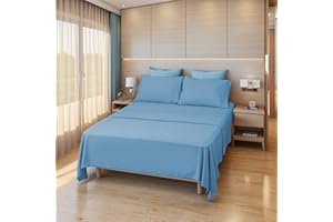 Etrexonline Juego de Sábanas 3 Piezas para Cama de 150 cm - Microfibra Suave y Transpirable, Incluye 1 Bajera Ajustable, 1 Encimera y 1 Funda de Almohada - Color Liso Azul Medio