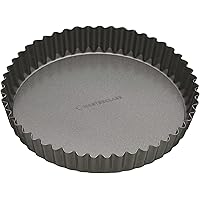 MasterClass Non-Stick Loose Tart and Quiche Tin, Fluted Carbon Steel, Round 23cm (9"), Sleeved