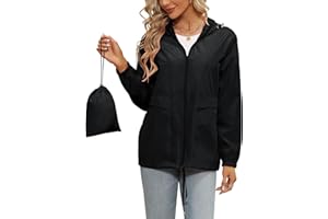 Tisfeer Chubasquero para mujer, impermeable, ligero, cortavientos, plegable, con capucha, para exteriores