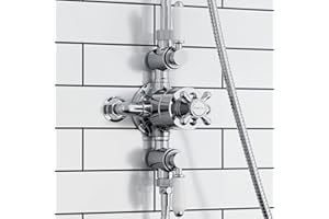ENKI, Downton, T86, Double Shower Unit Outlet, Triple Thermostatic Shower Valve, White & Chrome Shower Tap Attachment for Bathroom Shower, Classic Shower Valve Style