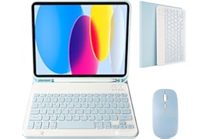 Nsyee Keyboard Case with Mouse Compatible with iPad A16 11 inch 2025 (A3354/A3355/A3356), iPad 10th Generation 10.9 inch 2022 (A2696/A2757/A2777), Detachable Bluetooth UK Layout Keyboard Mouse Set