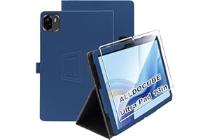 Heioloo Funda para ALLDOCUBE Ultra Pad 13" Protectora Carcasa con Auto-Sueño/Estela, + [1 Piezas] Templado Protector de Pantalla [PU Cuero] [Ultradelgada Carcasa] [Función de Soporte] Azul