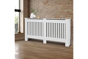 ECD Germany Cache-Radiateur Chauffage Moderne - 152x19x82cm - Blanc Étagère en Bois MDF Housse Décorative Robuste Maison de Campagne Murale Meuble de Rangement Design Traditionnel pour Salon Chambre