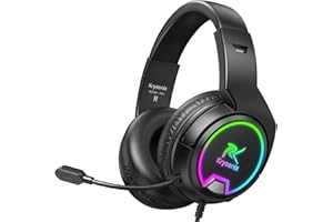 Krysenix PG4 Wired Gaming Headset für PS4, PS5, PC, Xbox, Switch, Gaming Kopfhörer mit Noise Cancelling Mikrofon, 3.5mm Klinke, Surround Sound, Headset mit LED Licht, Tintenschwarz