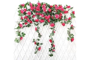 JUSTOYOU 2 Pack 7.2ft Artificial Fake Rose Garland Vines Colgando Flores de Seda para la Pared de la Boda al Aire Libre Interior Decoración del baño Badroom (Blanco)