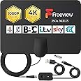 TCFTT 【2023 Upgraded】TV Aerial Indoor - Amplified Indoor TV Aerial with Booster 250+ Long Range Reception, TV Indoor Aerial for Freeview TV Support 4K 1080P HDTV & 13 ft Coax Cable