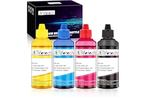JETlifetech 4x100ml Encre de Sublimation pour Epson Ecotank ET1810 ET2810 ET2850 WF7710 WF7720 WF7210 ET-2715 ET-2550 ET-2600 ET-2650 ET4500,Encre pour Presse à Chaud,Encre pour Transfert de Chaleur