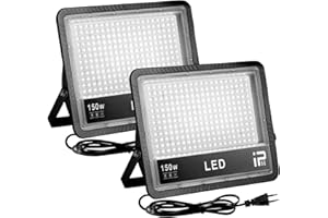 OUSIDE 2 Pezzi Faretto LED Esterno 150W con Spina - Super Luminoso 15000LM, Bianco Freddo 6500K, IP66 Impermeabile per Giardino, Patio, Cortile, Terrazza e Garage