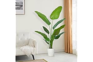 MOMTEND Artificial Plants Outdoor Indoor Bird of Paradise 160cm/5.25FT Large Fake Plant Tropical Palm Tree with 12 Leaves, Perfect Faux Plants in Pot for House Garden Home Decoration Housewarming Gift (1Pack)
