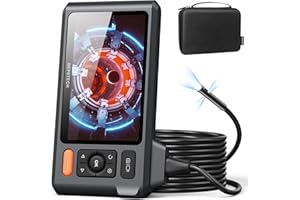 DEPSTECH 5 Pulgadas Screen Endoscopio Industrial,1080P Cámara Inspección Tuberias de Tres Lente scon 8+2 Luces,Impermeable IP67 de 7.9mm Boroscopio Digital cámara con Cable de Serpiente Flexible