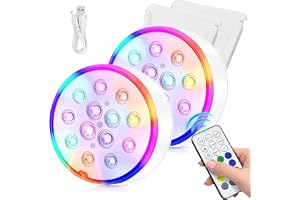 2 x uppladdningsbara LED-lampor, IP68 vattentäta LED-lampor med RF-fjärrkontroll, USB, timer, RGB 16 färger 13 lysdioder för pool, spa, akvarium, pool, vas, fest