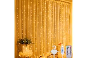 ZZQVIP - 3M * 3M Cadena Luz de Cortina, 300 LED USB 8 Modos con Control Remoto y Ganchos, Decor Interiores y Exteriores, Guirnaldas de Luces para Bodas, Fiestas de Cumpleaños, Ventanas y Navidad