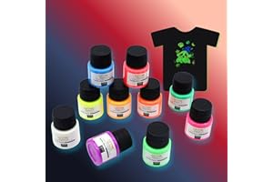 Artme Peinture textile qui brille dans le noir 20ml x10pcs – Ensemble de peinture pour tissu pour T-shirts, sacs en toile et chaussures, coton, denim et plus – Couleurs permanentes et lumineuses pour