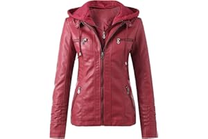 L9WEI Chaqueta de cuero para mujer, chaqueta de motorista delgada para otoño, chaqueta de entretiempo para mujer, abrigo de moda con capucha