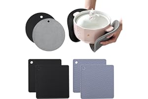 Hyakoz 8 Pcs Salvamanteles de Silicona Multiusos Alfombrilla Resistente al Calor Redondo Salvamantel Antideslizante Cuadrada Salvamanteles Silicona (Negro y Gris)