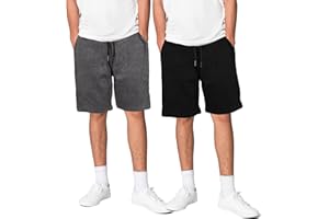 Keanu 2 Pack Mens Regular Fit Fleece Shorts with Zip Pockets, Elastic Waistband, and Drawstring – Sizes S to 2XL - Black/Black, Charcoal/Black, Navy/Light Grey, Charcoal/Light Grey Packs