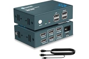 HDMI KVM Switch 2 Monitore, Steetek USB2.0 4K@30Hz 2 PC 2 Monitor Switch, HDMI1.4, HDCP1.4, KVM Switch 2 PC 2 Monitore mit Kombi-Kabel, Button Switch und Hotkey Switch