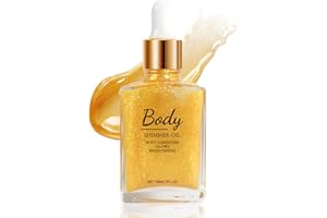 AICOCODIDA Olio glitterato illuminante per il corpo, olio glitterato illuminante per il viso, Long Lasting Shine Illuminating Cheek Lip Makeup, Body Glow Shimmer Lotion, 30 ml (golden)