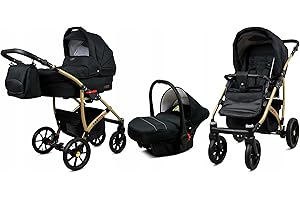 BabyLux® Bambimo Kinderwagen Set 3 in 1 - Largo - incl. Babywanne, Buggy Sportsitz, Auto-Babyschale - Autositz - Kinderwagenset - Kombikinderwagen mit Wickeltasche, Regenschutz usw.