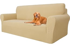 YSTELLAA Copridivano 3 Posti Con Braccioli, Fodera per Divano Elasticizzato, Antigraffio Copridivani Universale, Fodera per Divano Antiscivolo Lavabili, Antimacchia, Beige Giallo