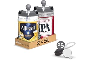 Affligem, Lagunitas - Pack de 2 Fûts 5L + 5 Tubes de Service - Bières Blondes 6,2° et 6,7° - Compatible Tireuse BeerTender, Utilisable sans Machine à Bière