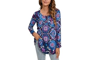 Enmain Tunica Casual da Donna Top Manica Lunga a Pieghe da Donna Top Altalena Camicetta Allentata con Scollo a V T-Shirt a Tunica Taglie Forti per Donna S-3XL