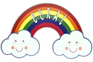 VEJO | Placa de Madera Personalizable | Decoración en Madera | Decoración Infantil con Nombre Personalizado | Cartel con Adhesivo para Cabecero, Puerta y Pared (Arco Iris)