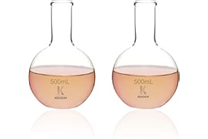 LABBOX KENZIUM - Set di 2 Matracci a Fondo Piatto, 500 ml di Capienza Ciascuno | Vetro borosilicato 3.3, Molto Resistente, Collo Stretto, Senza Graduazione, Ideale per Ebollizione | Laboratorio