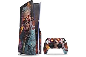 Skins4u Slim PS5 Skins Aufkleber für PlayStation 5 Konsole und Controller Skin Vinyl Skin Sticker PS5 Slim Disc Design Schutz Folie Zombie Fire