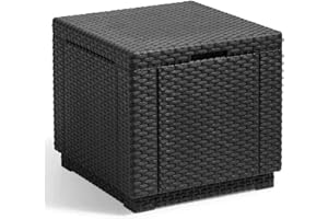 Allibert Jardin Tisch Würfel, Rattanoptik, geflochten, mit 60 l, 42 x 42 x 39 cm, Graphit