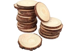VMUTGA 20 Stück Holzscheiben, 9-10cm Durchmesser Runde Holzscheibe zum Basteln Ohne Loch Untersetzer Holz mit Rinde Naturholz Holz-Scheiben Holzplatte für DIY Handwerk Hochzeit Mittelstücke Dekoration