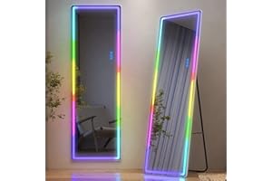 LVSOMT Specchio da terra con RGB luci, 160 x 45 cm Specchio intero, LED Specchio da parete lungo, Specchio grand rettangolare, Specchio da muro moderno, Specchio terra camera da letto, RGB Bianco