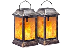 Lampes de jardin solaires,SOLARBABY Metal Solar Lantern Outdoor Hanging Flame Lights, Lantern Solar Lights Outdoor Waterproof for Garden, Patio, Pathway, Yard Landscape Decoration (Bronze, Pack de 2)