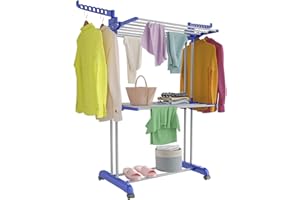 Innotic 4 Niveaux avec Roues Acier Inoxydable Grande Capacité Étendoir a Linge XXL 172cm, Bleu+Blanc