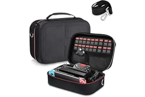 SOBEAU Funda para Nintendo Switch y Switch OLED, Carcasa Estuche para Nintendo Switch con Consola, Joy-con Grip, 18 Cartuchos, Mandos y Accessorios Funda Protector