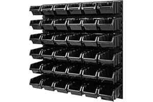 PAFEN Système de rangement de boîtes empilables, 772 x 780 mm, étagère murale, 36 boîtes, paroi perforée pour outils, noire