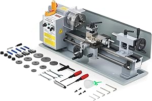 CREWORKS 550W Tornio per Metallo con Display LCD 180 x 350 MM Tornio Metallo a Velocità Variabile 0-2500 Giri/min con Mandrino a 3 Griffe, Tornio per Metalli per Filettatura, Tornitura, Foratura