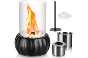 VNIERXFUL Tabletop Fireplace, Bio Ethanol Table Top Fire Pit for Outdoor & Indoor Patio Parties Events, Windproof Explosion-Proof Glass, Smokeless Pit for Home Decoration